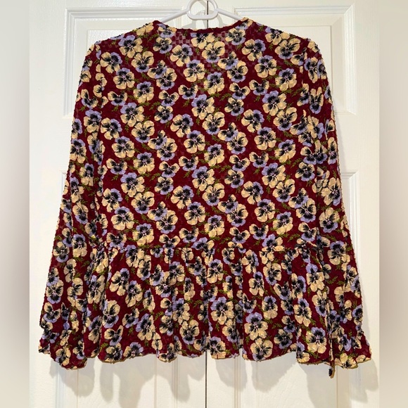 Madewell Drawstring Ruffle-Hem Top in Viola Floral. Size XS EUC - Picture 4 of 15